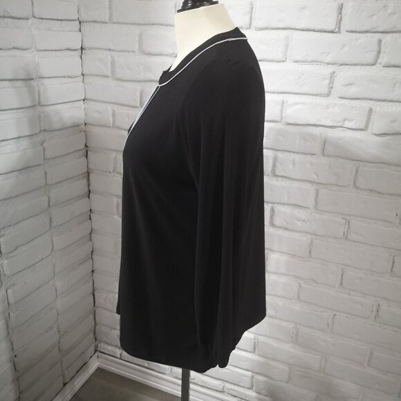 Anne Klein Ladies Size Medium Black with Grey Accents Long Sleeve Top - Picture 8 of 12